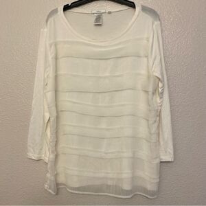 Halo Long Sleeve white semi sheer blouse top boho crew neck coastal NWT beachy M